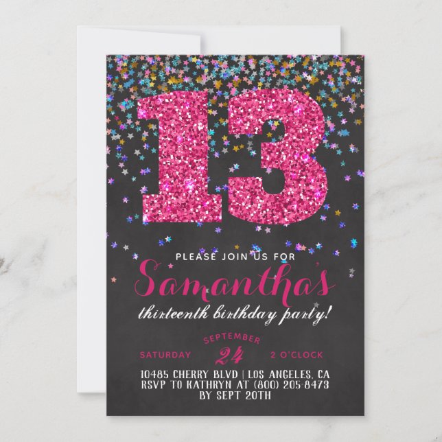 13. Geburtstag Confetti Einladung (Vorderseite)