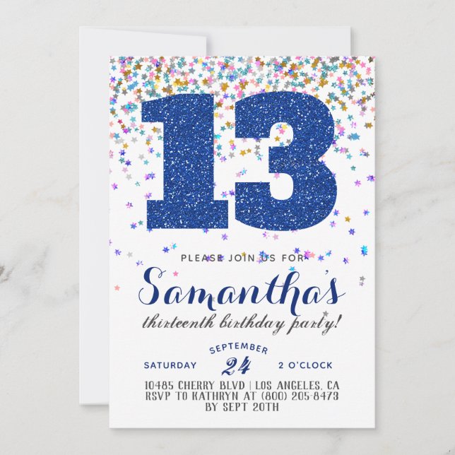 13. Geburtstag Confetti Einladung (Vorderseite)