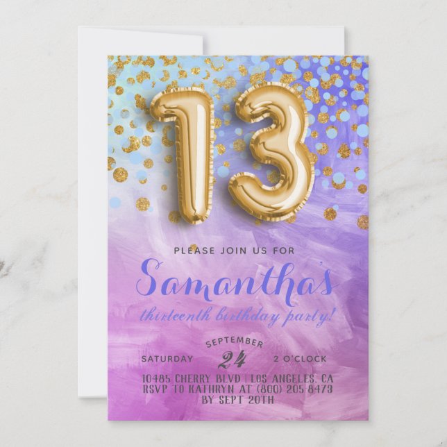 13. Geburtstag Confetti Einladung (Vorderseite)