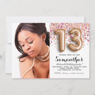 13. Geburtstag Confetti Rose Gold Portrait Einladung