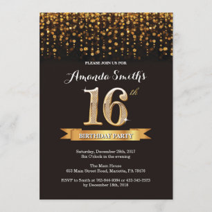 13. Geburtstag Einladung Black und Gold Glitt6r