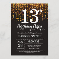 13. Geburtstag Einladung Gold Glitzer
