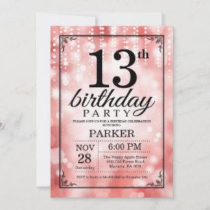 13. Geburtstag Einladung Roter Glitzer