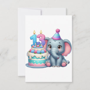 13. Geburtstag Elefantentorte Dankeskarte