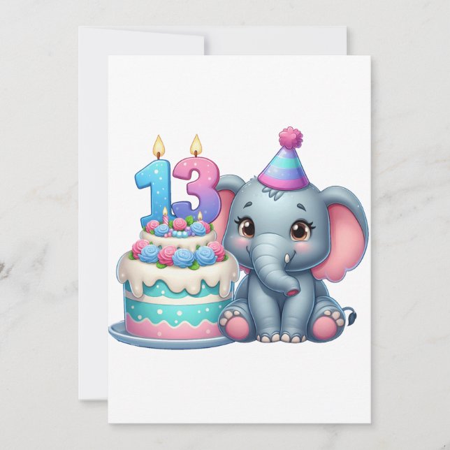 13. Geburtstag Elefantentorte Einladung (Vorderseite)