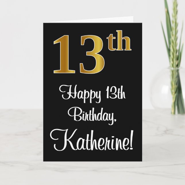 13. Geburtstag ~ Elegante Luxuriöse Imitate Gold L Karte (Vorderseite)
