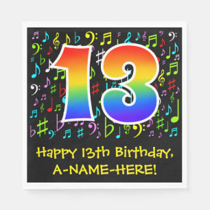 13. Geburtstag - Farbige Musiksymbole, Regenbogen  Serviette