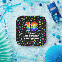 13. Geburtstag: Fun Stars Muster und Regenbogen "1 Pappteller