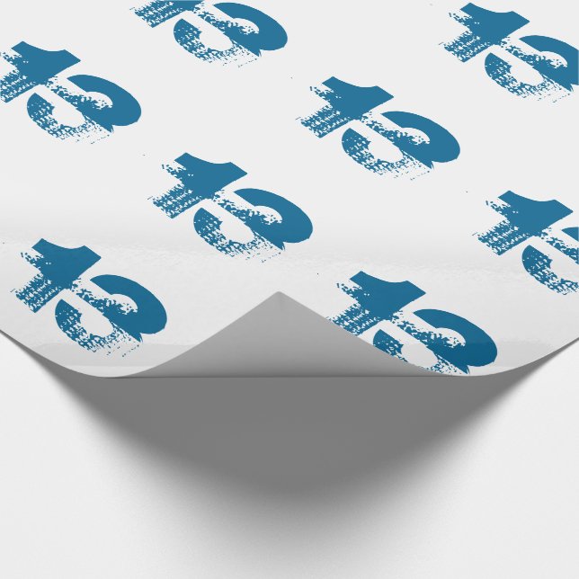 13. Geburtstag für jedermann, blau auf Weiß Geschenkpapier (Ecke)