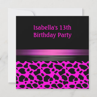 13. Geburtstag Fuschia Pink Schwarzes Tiermuster Einladung