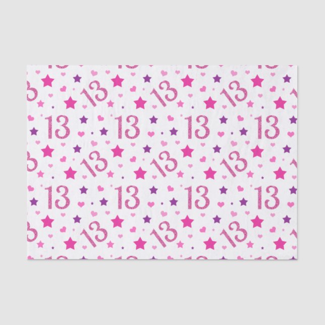 13. Geburtstag Girl Pink Glitzer Tissue Paper Seidenpapier (Vorderseite)