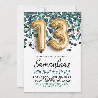 13. Geburtstag Gold Confetti Einladung