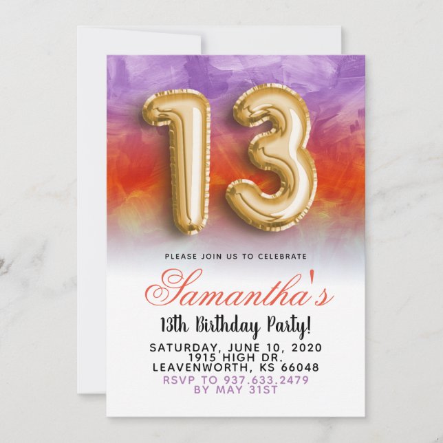 13. Geburtstag: Gradient Invitation Einladung (Vorderseite)