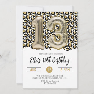 13. Geburtstag Leopard Tierdruckaufforderung Einladung