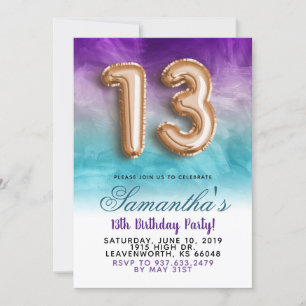 13. Geburtstag Lila Blue Gradient Einladung