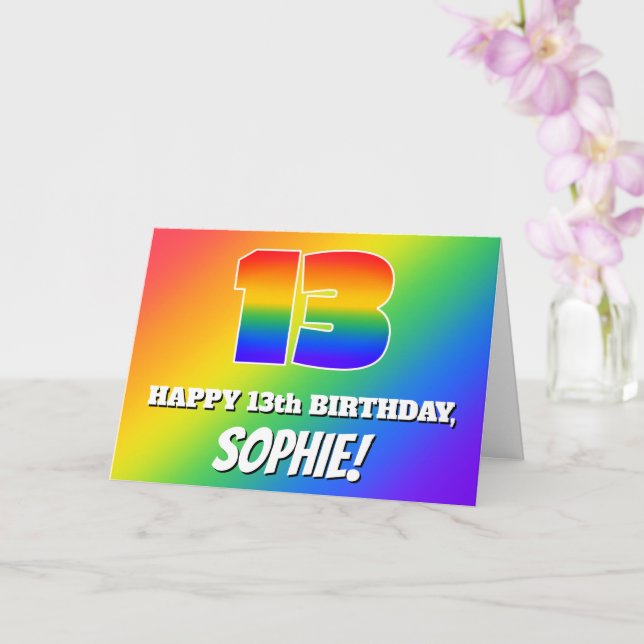 13. Geburtstag: mehrfarbiges Regenbogenmuster # 13 Karte (Orchidee)