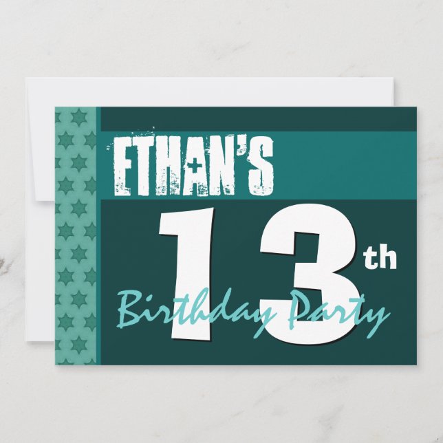 13. Geburtstag Moderne für ihn Green X208 Einladung (Vorderseite)