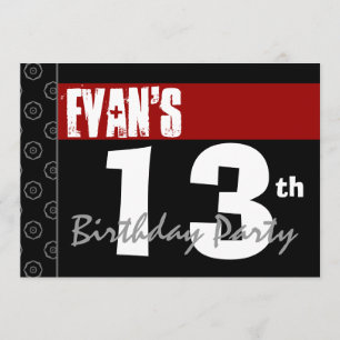 13. Geburtstag Moderne für ihn Red White Black G21 Einladung
