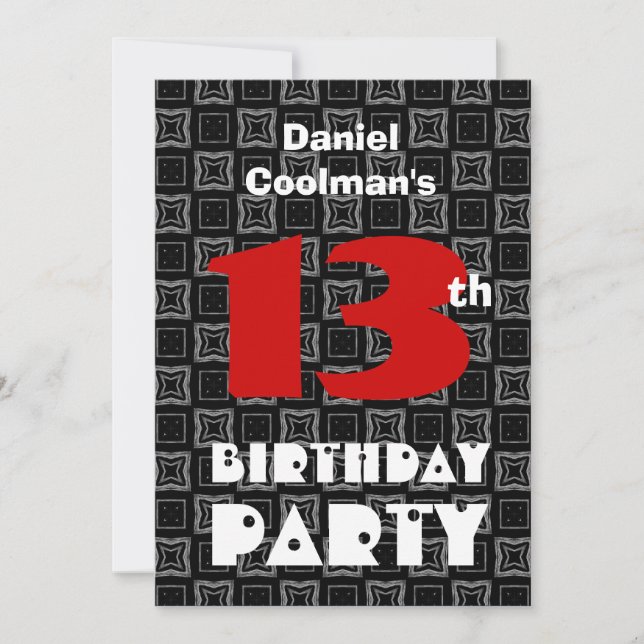 13. Geburtstag Modernes Teen Schwarz-weißes Muster Einladung (Vorderseite)