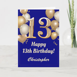 13. Geburtstag Navy Blue und Gold Balloons Confett Karte
