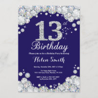 13. Geburtstag Navy Blue und Silver Diamond