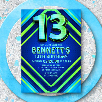 13. Geburtstag Neon Einladung