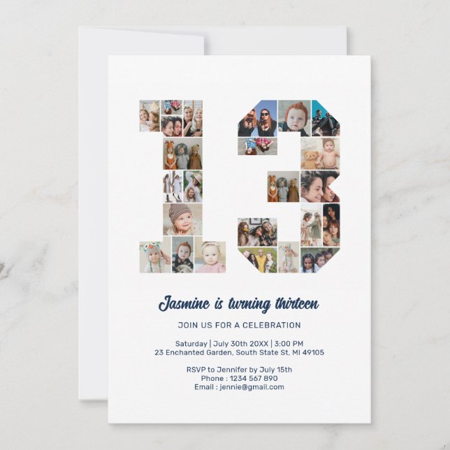 13. Geburtstag Nr. 13 Benutzerdefinierte FotoColla Einladung (Vorderseite)