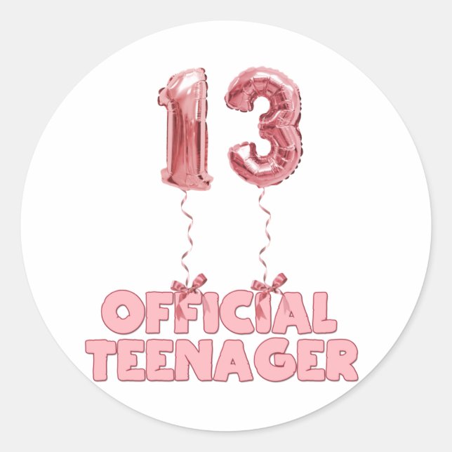 13. Geburtstag Offiziell Teenager Foil Balloons Runder Aufkleber (Vorderseite)