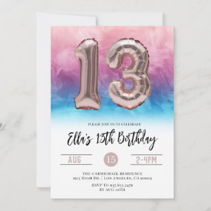 13. Geburtstag Pink Blauer Gradient Einladung