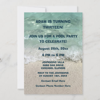 13. Geburtstag Pool Beach Water Swim Party Custom Einladung