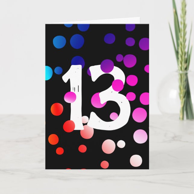 13. Geburtstag Rainbow Dots auf Black Karte (Vorderseite)