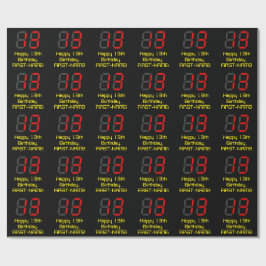 13. Geburtstag: Red Digital Clock Style "13" + Nam Geschenkpapier