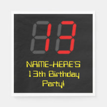 13. Geburtstag: Red Digital Clock Style "13" + Nam
