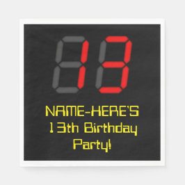 13. Geburtstag: Red Digital Clock Style "13" + Nam Serviette