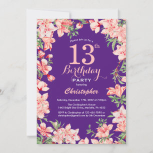 13. Geburtstag Rosa Blume Lila Violett Einladung