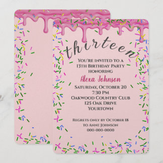 13. Geburtstag rosa Icing und Sprinklen Einladung