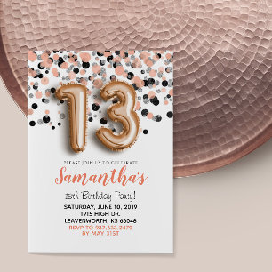 13. Geburtstag Rose Gold Confetti Einladung
