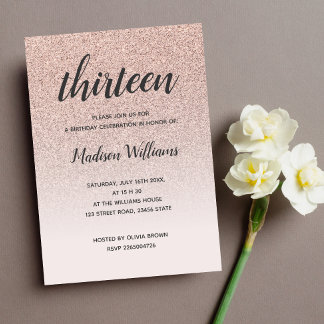 13. Geburtstag Rose Gold Ombre Glitzer Einladung