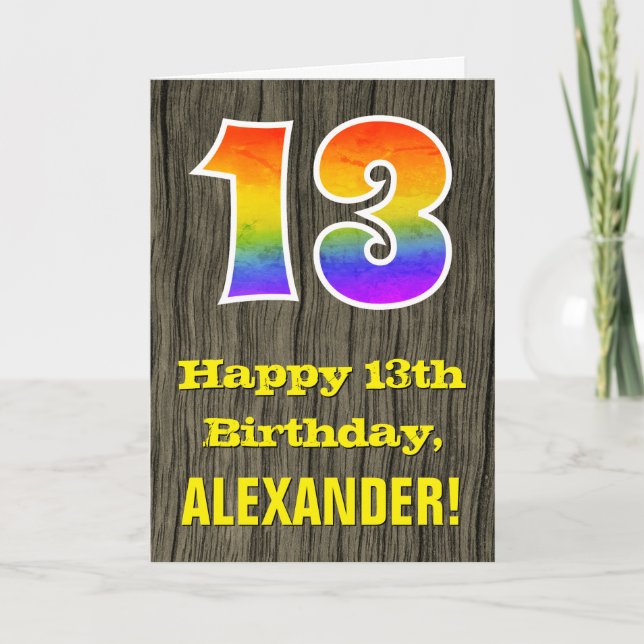 13. Geburtstag: Rustikale Imitate Holzschau, Regen Karte (Vorderseite)