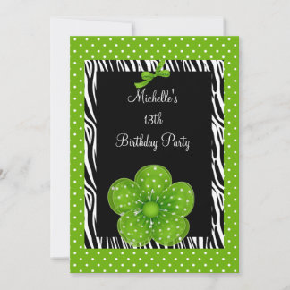 13. Geburtstag Schwarz-weiße Zebra Green Spot Blum Einladung
