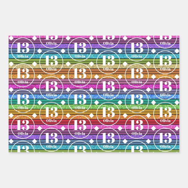 13. GeburtstagBenutzerdefiniertes Namenszeitalter  Geschenkpapier Set (Vorderseite)