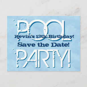 13. Geburtstags-Pool-Party Save the Date V06 Ankündigungspostkarte