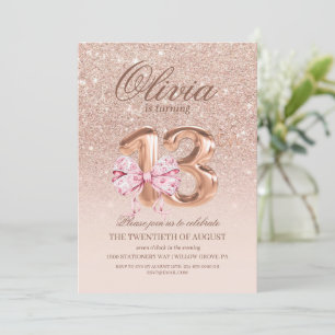 13. Geburtstagsfeier Rose Pink Gold Bow Geburtstag Einladung