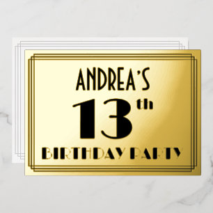 13. Geburtstagsparty — Art Deco Look "13" + Name Folieneinladung