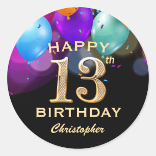 13. Geburtstagsparty Black and Gold Ballons Runder Aufkleber