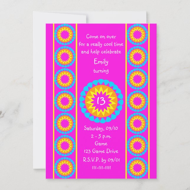 13. Geburtstagsparty Einladung Cooles Hot Pink (Vorderseite)