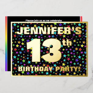 13. Geburtstagsparty — Fun, farbenfrohe Sternenmus Folieneinladung