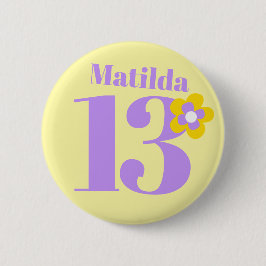 13. Geburtstagsparty Mädchen gelb lila Button