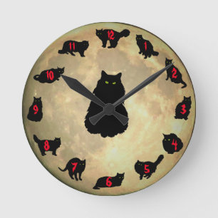 13 glückliche Katzen und der Mond (roter Runde Wanduhr