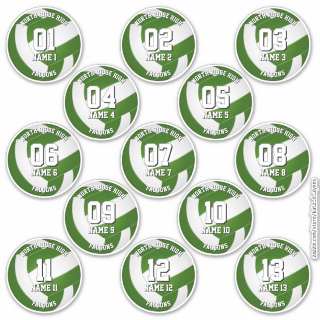 13 green volleyball stickers one for each athlete (Devant)